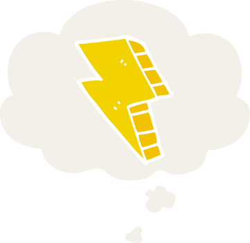 cartoon lightning bolt with thought bubble in retro style png