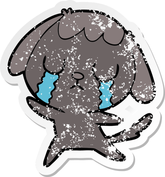 distressed sticker of a cute cartoon dog crying png