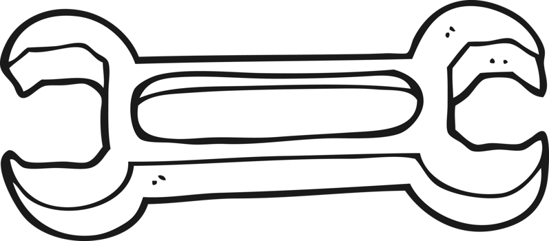hand drawn black and white cartoon spanner png