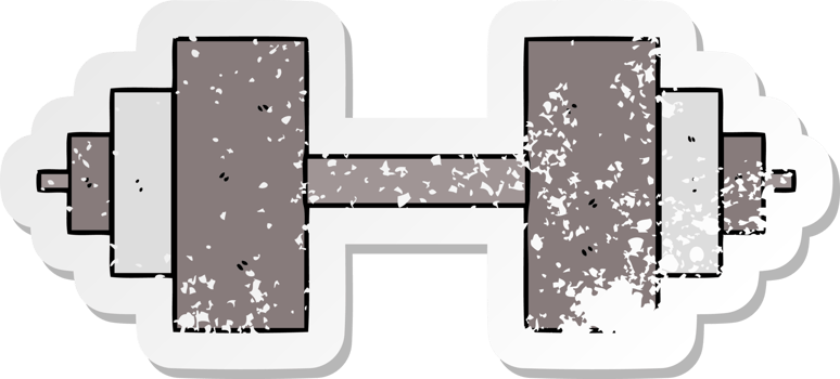 distressed sticker of a cartoon dumbbell png