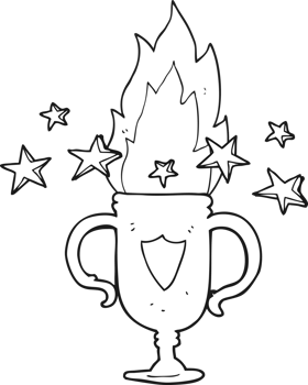 hand drawn black and white cartoon sports trophy png