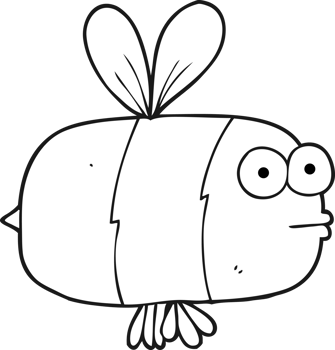 hand drawn black and white cartoon bee png