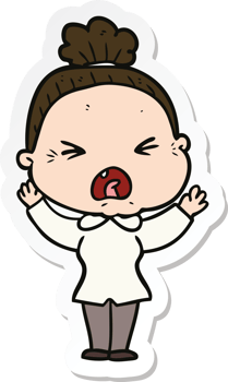 sticker of a cartoon angry old woman png