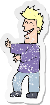 retro distressed sticker of a cartoon laughing man drawing png