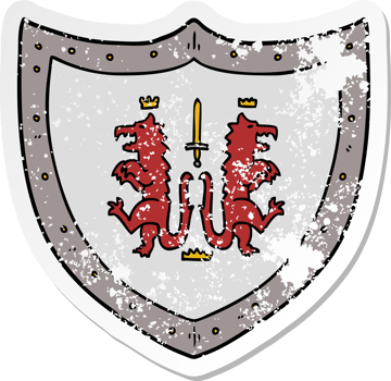 distressed sticker of a cartoon heraldic shield png