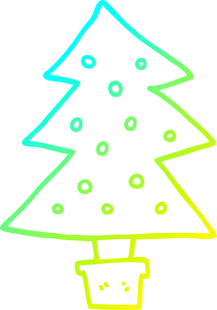 cold gradient line drawing of a cartoon christmas tree png