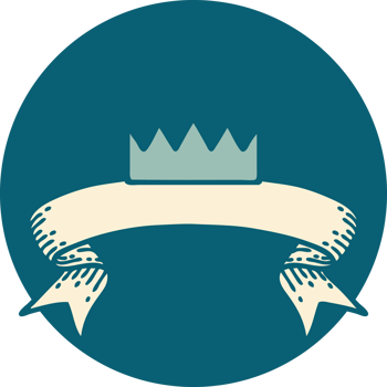 tattoo style icon with banner of a crown png