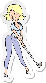 sticker of a cartoon woman playing golf png