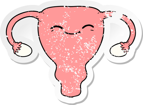 distressed sticker of a cartoon uterus png
