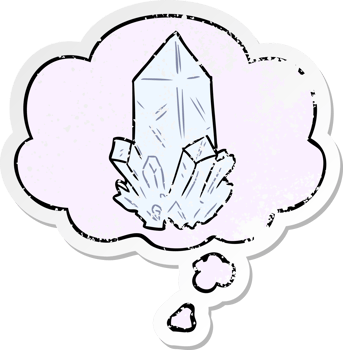 cartoon quartz crystal with thought bubble as a distressed worn sticker png