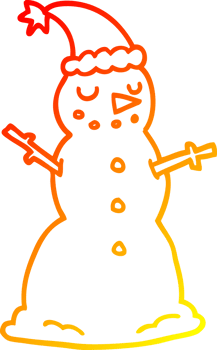 warm gradient line drawing of a cartoon christmas snowman png