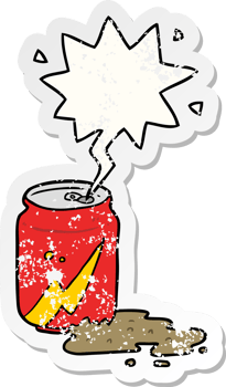 cartoon can of soda with speech bubble distressed distressed old sticker png
