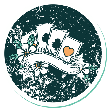 iconic distressed sticker tattoo style image of cards and banner png