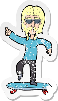 retro distressed sticker of a cartoon old skater png