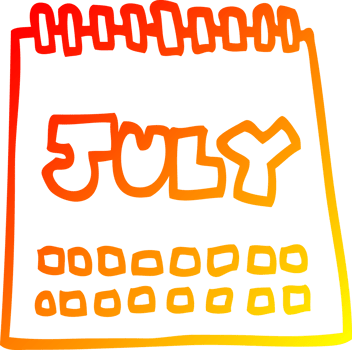 warm gradient line drawing of a cartoon calendar showing month of july png