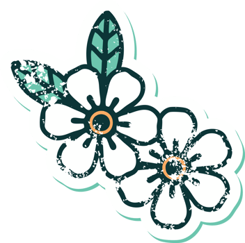 iconic distressed sticker tattoo style image of a flower png
