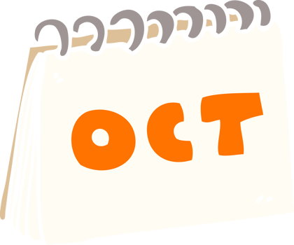 cartoon doodle calendar showing month of october png