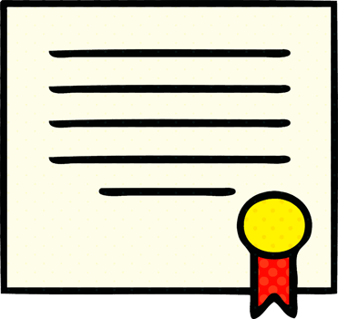 comic book style cartoon of a work diploma png