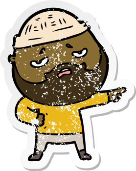 distressed sticker of a cartoon worried man with beard png
