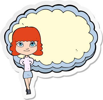 sticker of a cartoon woman in front of cloud png