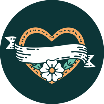 tattoo style icon of a heart and banner with flowers png