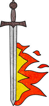 quirky hand drawn cartoon flaming sword png