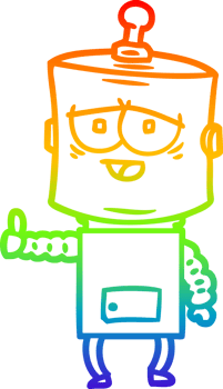 rainbow gradient line drawing cartoon robot png