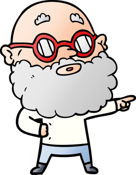 cartoon curious man with beard and glasses drawing png