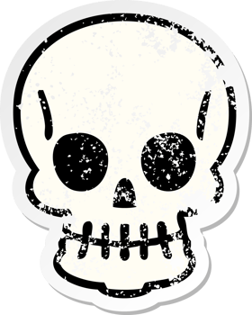 distressed sticker of a quirky hand drawn cartoon skull png