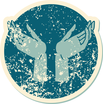 distressed sticker tattoo style icon of open hands png