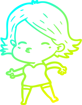 cold gradient line drawing cartoon woman pointing png