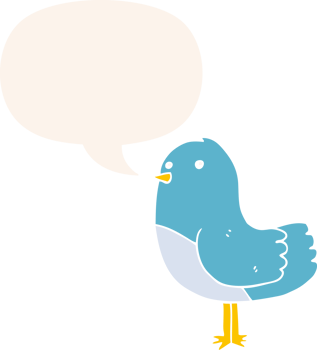 cartoon bird and speech bubble in retro style png