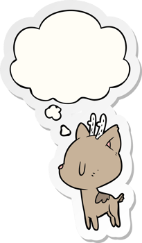 cartoon deer and thought bubble as a printed sticker png