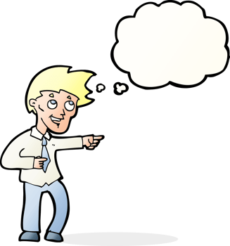 cartoon funny office man pointing with thought bubble png