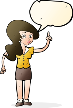 cartoon pretty woman with idea with speech bubble png