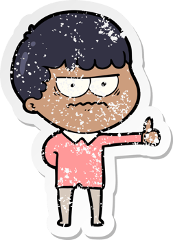 distressed sticker of a cartoon annoyed man png