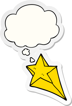 cartoon shooting star and thought bubble as a printed sticker png