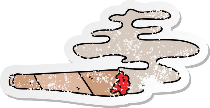 distressed sticker of a quirky hand drawn cartoon lit joint png