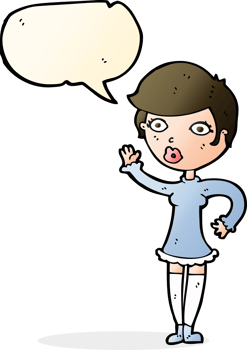 cartoon pretty woman waving with speech bubble png