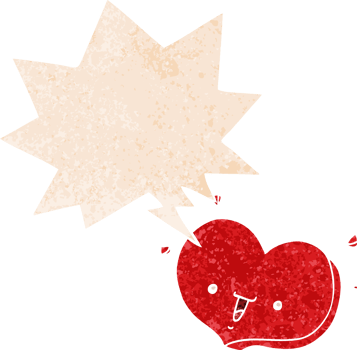 cartoon happy love heart and speech bubble in retro textured style png