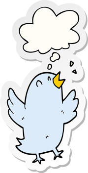 cartoon bird singing and thought bubble as a printed sticker png