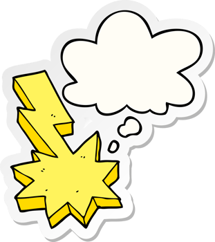 cartoon lightning strike and thought bubble as a printed sticker png