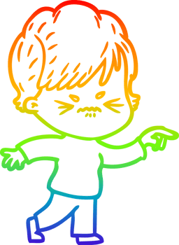 rainbow gradient line drawing cartoon frustrated woman png