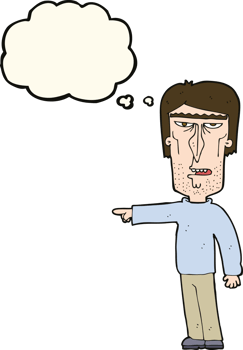 cartoon pointing man with thought bubble png
