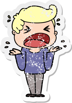 distressed sticker of a cartoon shouting man png
