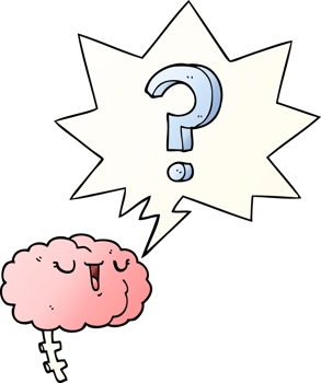 cartoon curious brain and speech bubble in smooth gradient style png