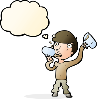 cartoon man drinking beer with thought bubble png