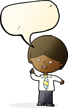 cartoon worried school boy raising hand with speech bubble png