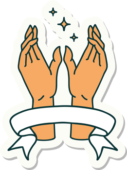 tattoo sticker with banner of reaching hands png