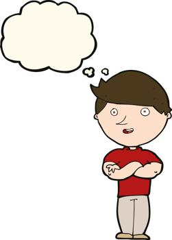 cartoon happy man with thought bubble png